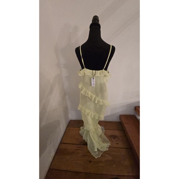 Nasty Gal Ruffle Chiffon Long Dress SZ 10 Yellow Lime Fairycore Retail $165 - Picture 5 of 15